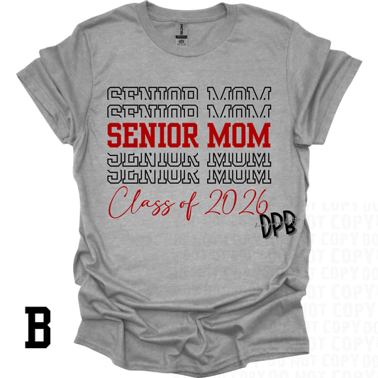 Senior Mom 2026 Shirt or Crewneck – Scarlet & Gray | Sport Gray